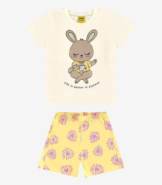 Pijama Infantil Feminino Meia Malha Rovi Kids Bege
