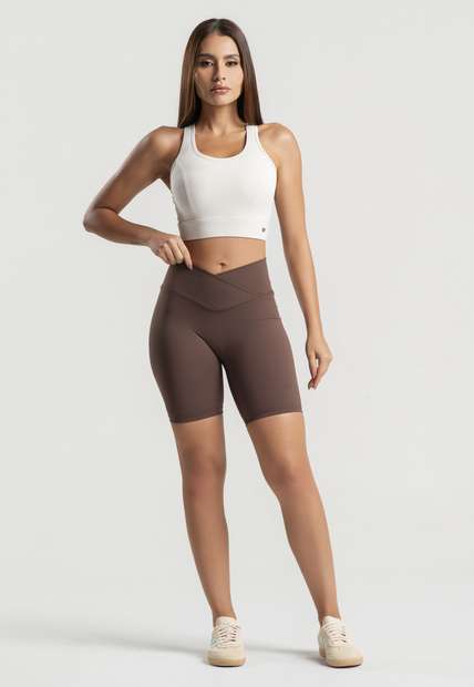 Top Fitness Nadador Com Bojo e Recortes Poliamida Bege Wemood