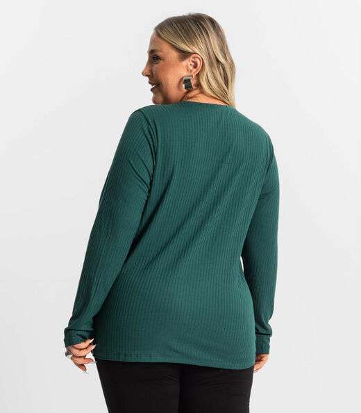 Blusa Manga Longa Ribana Canelada Secret Glam Verde