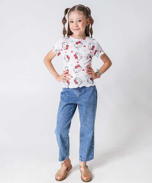 Blusa Infantil Canelada Hello Kitty Tam 4 a 10 Rosa