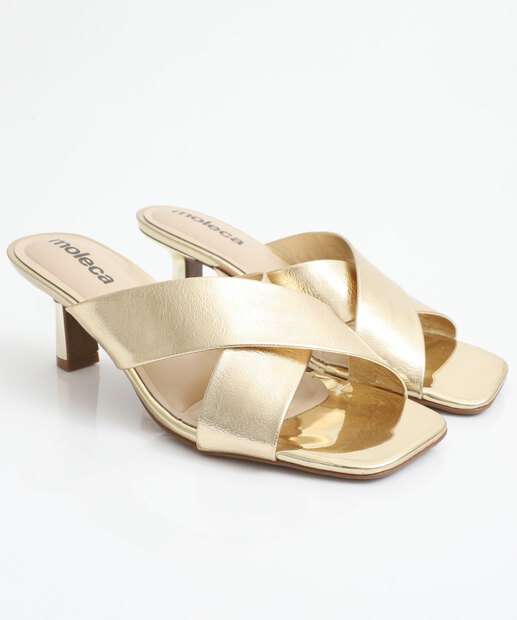 Tamanco Salto Fino Feminino Metalizado Moleca Dourado