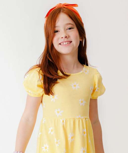 Vestido Infantil Margaridas Manga Bufante Marisa Tam 4 a 10