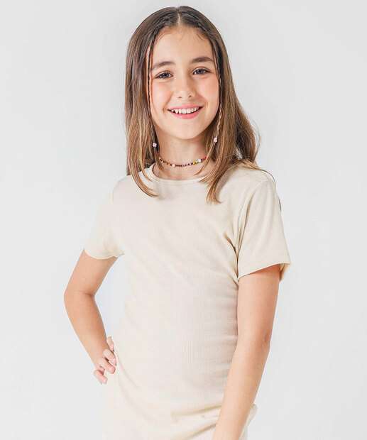 Vestido Juvenil Canelado Marisa Tam 10 a 16 Bege