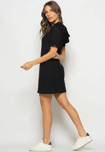 Vestido Curto Com Capuz Malha Preto Salvatore