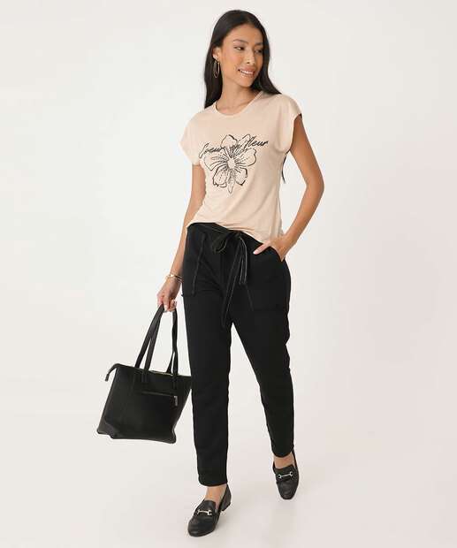 Blusa Feminina Estampa Flor Manga Curta Marisa