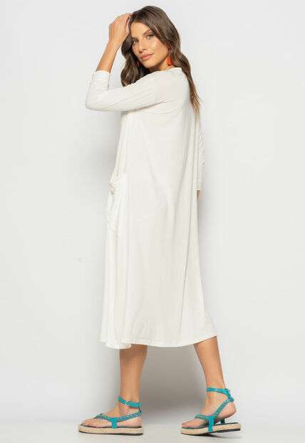 Vestido Midi Com Bolsos E Manga 7/8 Marfim Salvatore