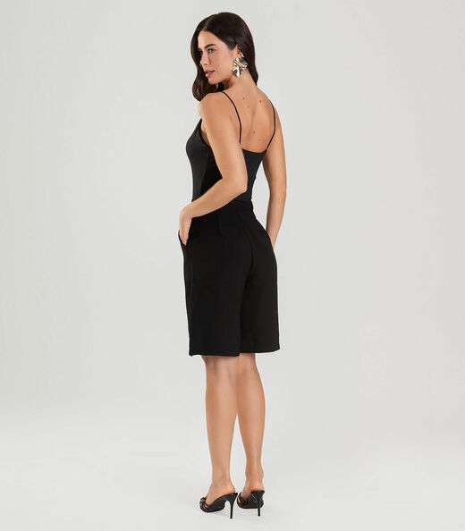 Bermuda Jorts Feminina Reta Em Sarja Dianna Preto