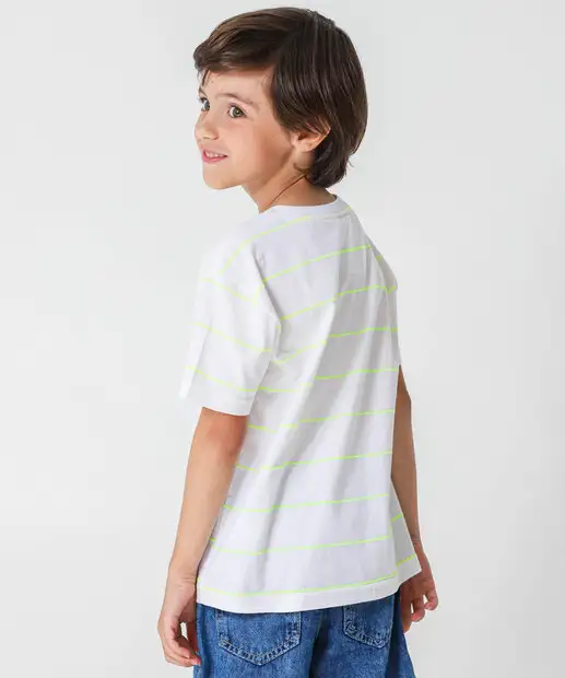Camiseta Infantil Listrada Marisa Tam 4 a 10 Bege 