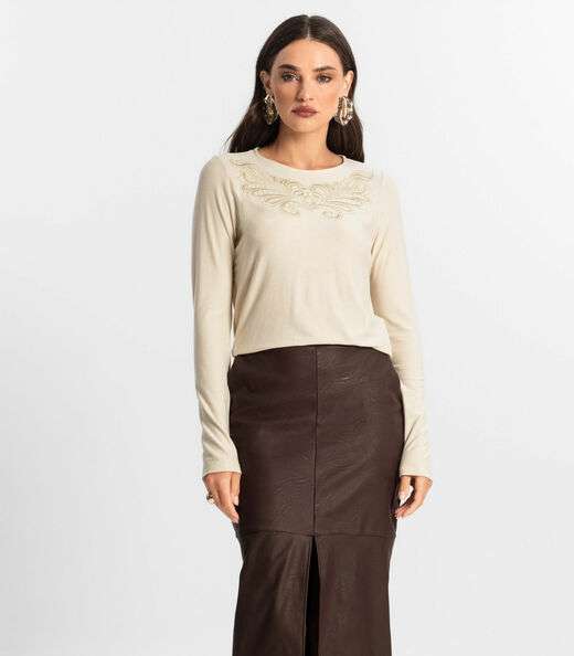 Blusa Feminino Manga Longa Endless Bege