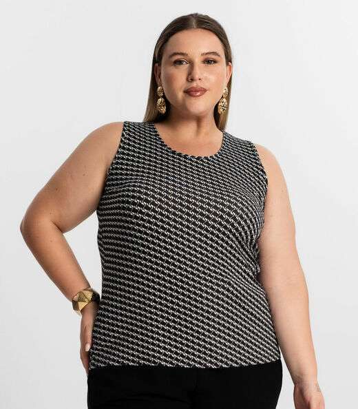 Regata Feminina Plus Size Estampada Secret Glam Preto