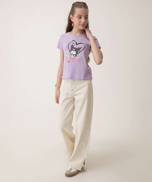 Blusa Juvenil Manga Curta Kuromi Sanrio Tam 10 a 16