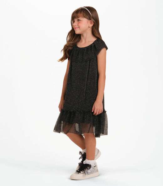 Vestido Tule Shine e Cotton Leve Trick Nick Preto