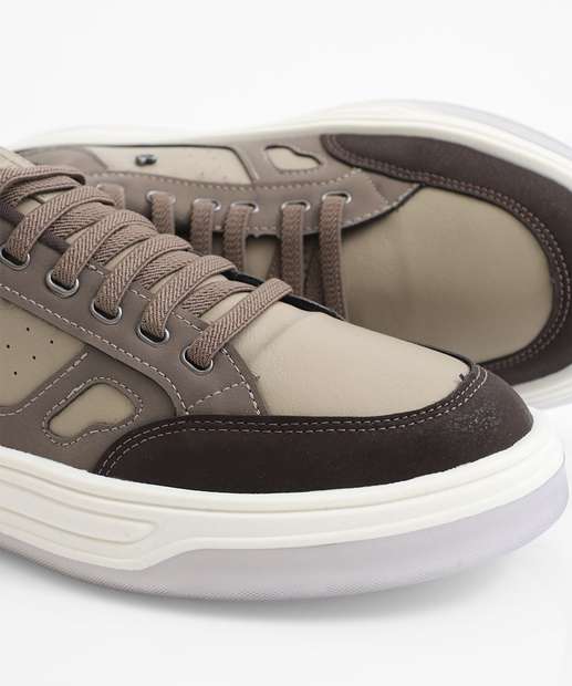 Tênis Casual Masculino Recorte Marrom