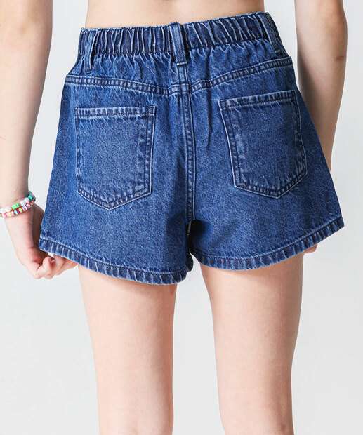 Short E Saia Infantil Jeans Pregas Marisa Tam 4 a 10 Azul