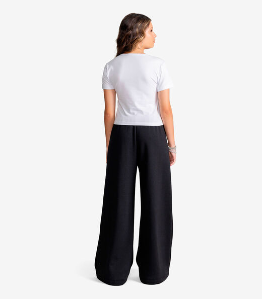 Calça Feminina Wide Leg Moletom Sem Felpa Minty Preto