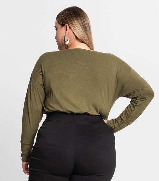 Blusa Manga Longa Feminina Plus Size Secret Glam Verde