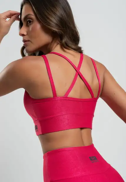 Top Suplex Canelado Brilho Decote e Tiras Rosa Salvatore Fashion