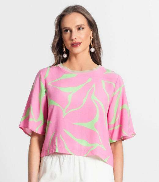 Blusa De Viscose Khyara Estampada Feminina Endless Rosa