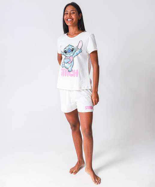 Pijama Feminino Stitch Disney Off White