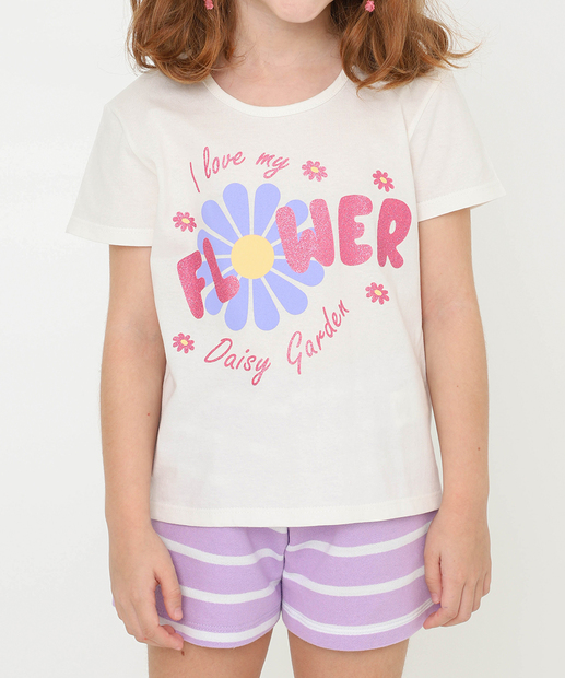 Conjunto Infantil Estampado Marisa Tam 4 a 10 Off White
