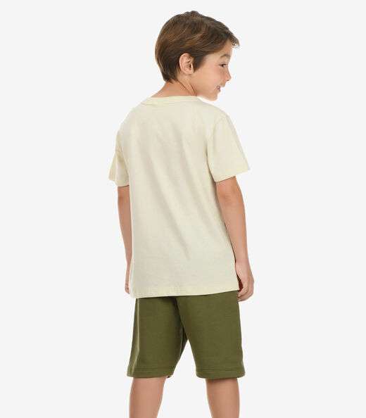 Conjunto Camiseta com Bermuda Masculino Rovi Kids Bege
