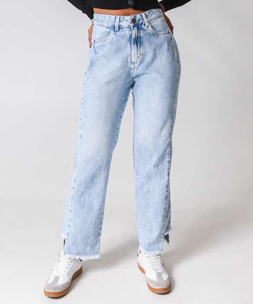 Calça Jeans Reta Feminina Barra Assimétrica Marisa Azul