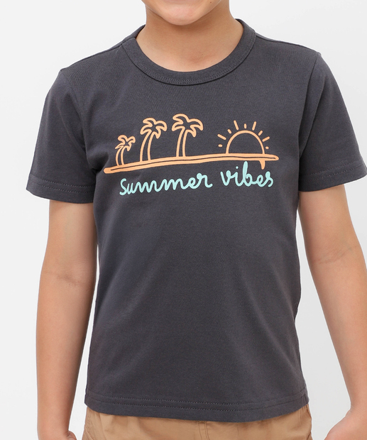 Camiseta Infantil Manga Curta Estampada MR Tam 4 a 10 Cinza