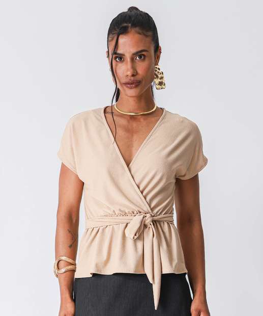 Blusa Feminina Transpassada Amarração Marisa Bege