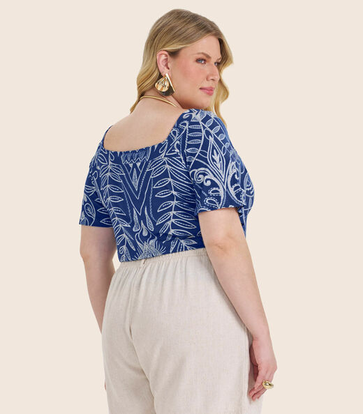 Blusa Manga Curta Plus Size Secret Glam Azul