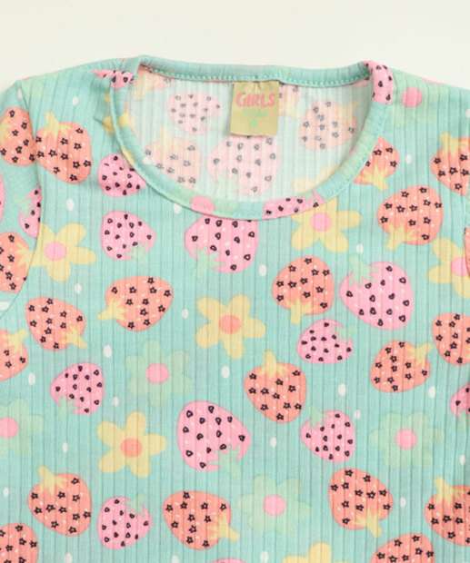 Blusa Infantil Canelada Estampa Morango Tam 4 a 8