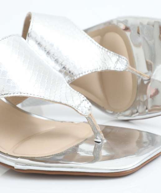 Tamanco Salto Fino Feminino Metalizado Moleca Prateado