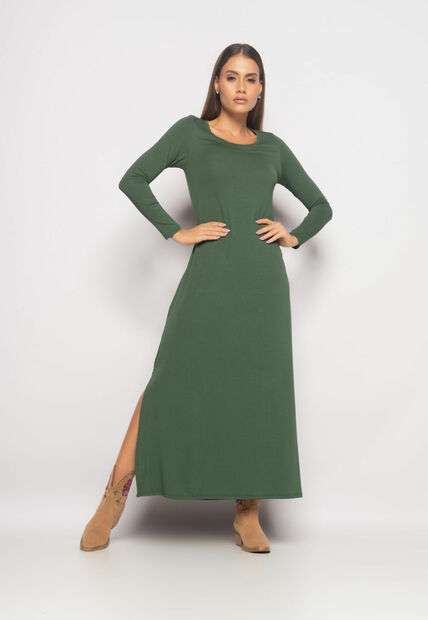 Vestido Longo Manga Longa Malha Verde Salvatore Fashion