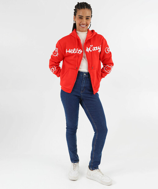Blusão Feminino Capuz Moletom Hello Kitty Vermelho