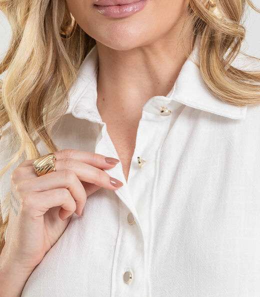 Macaquinho Feminino em Tecido Linho Dianna Bege