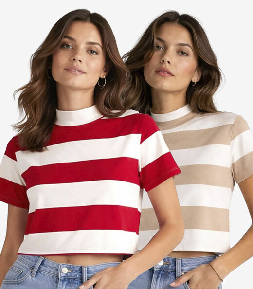 Image_Kit 2 Blusas Femininas Estampadas Gola Alta Infinita Sortidas