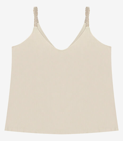 Blusa de Alça Feminina Plus Size Secret Glam Bege