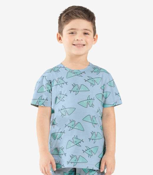 Pijama Infantil Masculino Meia Malha Rovi Kids Azul