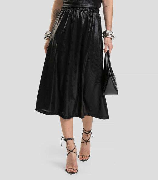 Saia Feminina Midi Plissada Dianna Preto