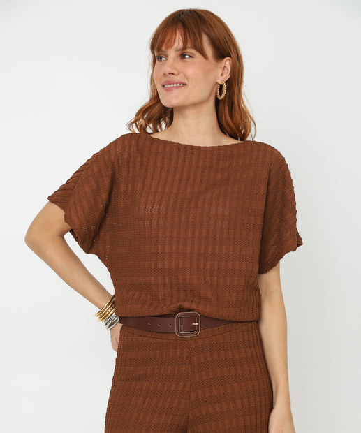 Image_Blusa Feminina Textura Manga Curta Marisa Marrom