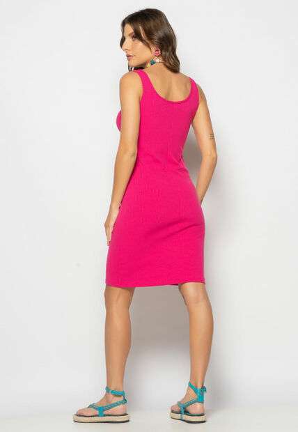 Vestido Curto Com Alças Canelado Rosa Salvatore Fashion