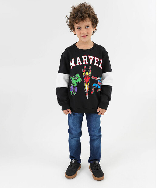 Blusão Infantil Moletom Super Heróis Marvel Tam 4 a 10 Preto
