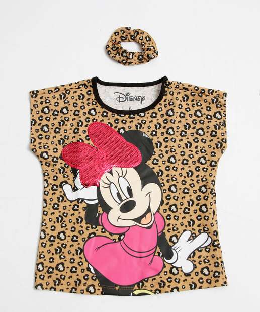 Camiseta Infantil Animal Print Minnie Disney Tam 4 a 10