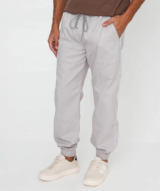 Calça Masculina Sarja Jogger Bolsos Bege