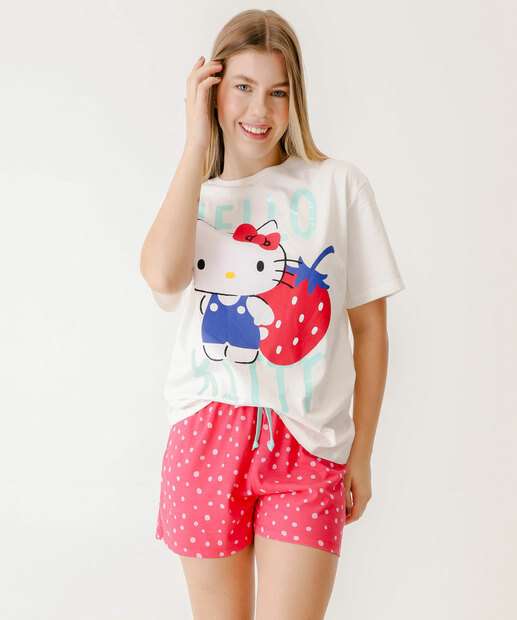 Pijama Estampa Hello Kitty Manga Curta Sanrio