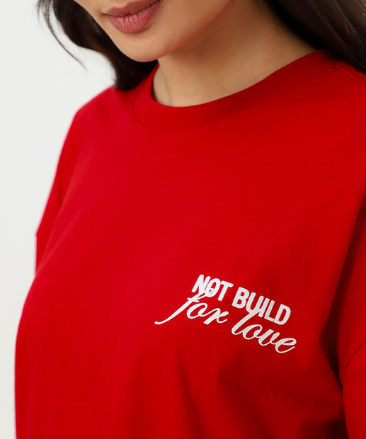 Camiseta Feminina Oversized Frase Marisa Vermelho