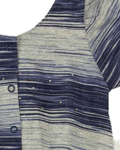 Vestido Infantil Malha Mescla Estampada Strass - Marinho