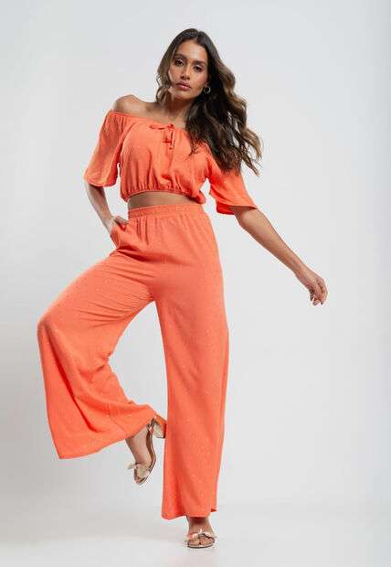 Image_Calça Pantalona Viscose Com Lurex Laranja Salvatore Fashion