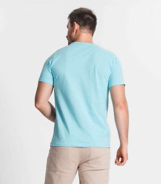 Camiseta Masculina Meia Malha Maquinetada Diametro Azul