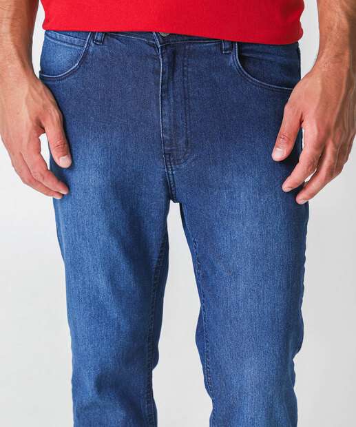 Calça Masculina Jeans Reta Bolsos Azul 