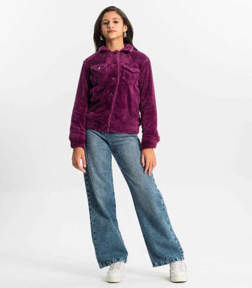 Jaqueta Juvenil Feminina Com Pelo Minty Roxo